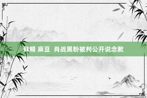 蘇暢 麻豆  肖战黑粉被判公开说念歉